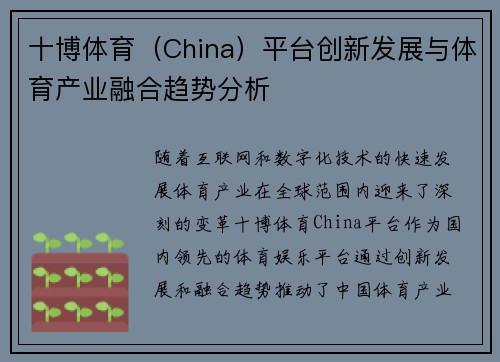 十博体育（China）平台创新发展与体育产业融合趋势分析
