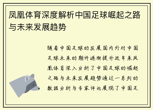 凤凰体育深度解析中国足球崛起之路与未来发展趋势